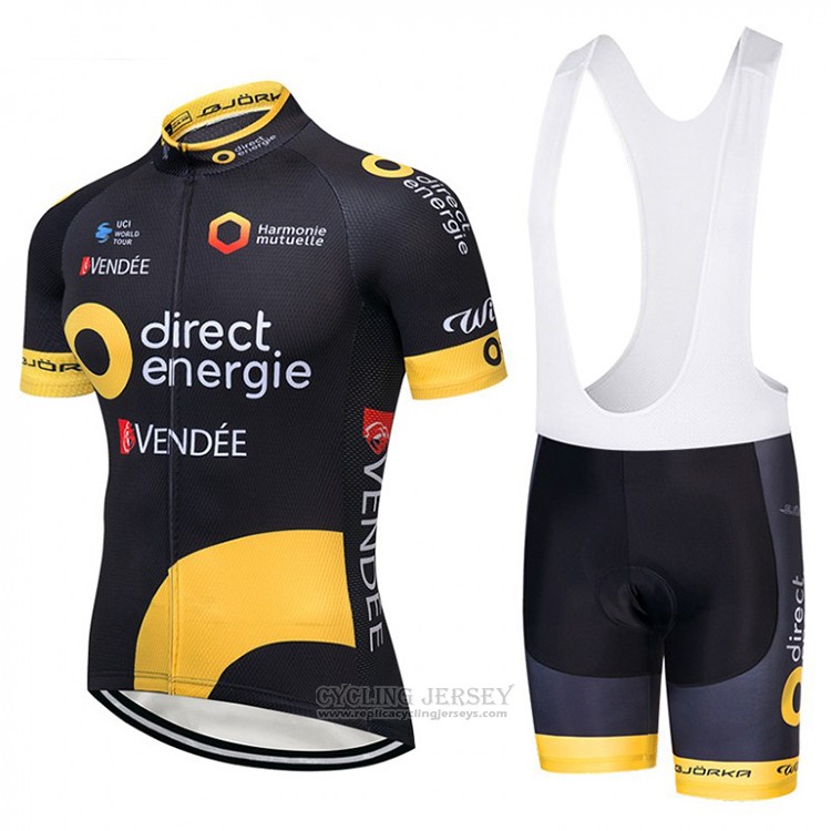 2018 Cycling Jersey Direct Energie Black and Yellow Short Sleeve and Bib Short